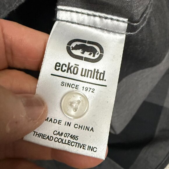 Ecko Unltd Plaid Short Sleeve Button Down Shirt Me's Medium Gray Black Outdoor - Picture 3 of 6